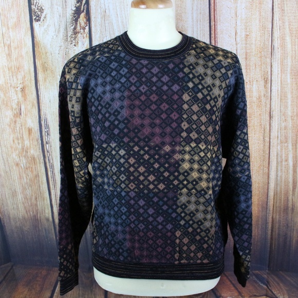 Jhane Barnes Mens Sweater Medium Abstract Wool Bld - Picture 2 of 7